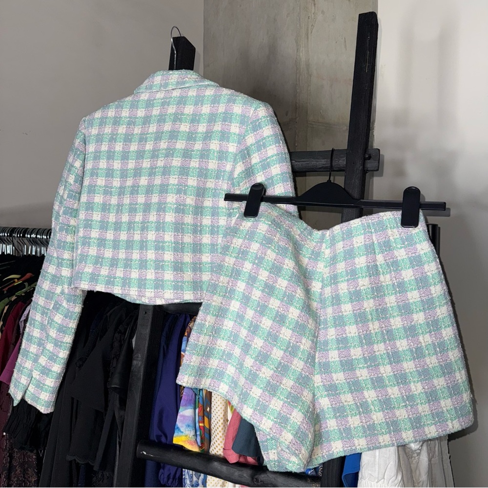 Zara Pastel Plaid Cropped Blazer and Skort Set - Picture 8 of 17